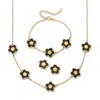 Palm Beach Jewelry Genuine Black Onyx Yellow Gold Ion-plated Stainless Steel Flower Jewelry Set