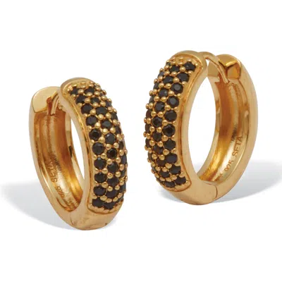 Palm Beach Jewelry Genuine Black Spinel Yellow Gold-plated Sterling Silver Huggie Hoop Earrings