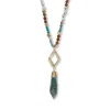Palm Beach Jewelry Genuine Blue Agate And Brown Agate Beaded Goldtone Drop Necklace 34-inch