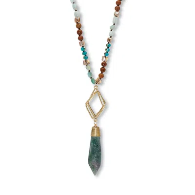 Palm Beach Jewelry Genuine Blue Agate And Brown Agate Beaded Goldtone Drop Necklace 34-inch
