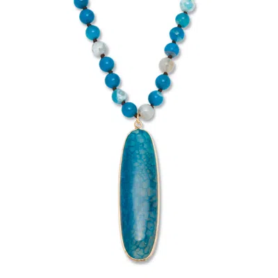 Palm Beach Jewelry Genuine Blue Agate Cabochon Goldtone Drop Necklace, 34 Inches