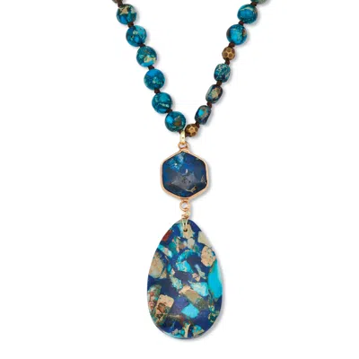 Palm Beach Jewelry Genuine Blue Agate Goldtone Beaded Drop Pendant Necklace 34-inch