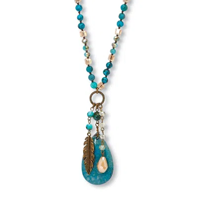 Palm Beach Jewelry Genuine Blue Jasper Antiqued Goldtone Boho Drop Necklace, 34 Inches