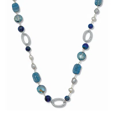 Palm Beach Jewelry Genuine Blue Jasper Silvertone Drop Necklace 30 To 32-inch Length