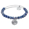 Palm Beach Jewelry Genuine Blue Sodalite Silvertone Flower Charm Bangle, 7.5 Inches