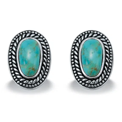 Palm Beach Jewelry Genuine Blue Turquoise Sterling Silver Cabochon Bohemian Earrings