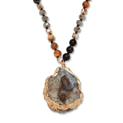 Palm Beach Jewelry Genuine Brown Agate And Multi-color Jasper Goldtone Drop Necklace, 32 Inches