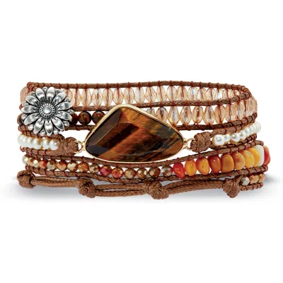 Palm Beach Jewelry Genuine Brown Tiger's Eye Goldtone Wrap Bracelet 36-inch Adjustable