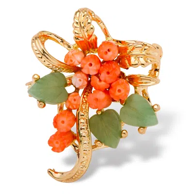 Palm Beach Jewelry Genuine Coral And Agate Bouquet Pin In Yellow Goldtone In Orange