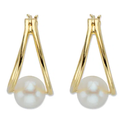 Palm Beach Jewelry Genuine Cultured Pearl 14k Gold-plated Sterling Silver Double Hoop Earrings In White
