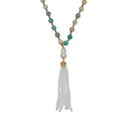 Palm Beach Jewelry Genuine Green Amazonite Goldtone Beaded Tassel Necklace 34-inch