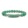 Palm Beach Jewelry Genuine Green Aventurine Silvertone Beaded Stretch Bracelet 7-inch Length