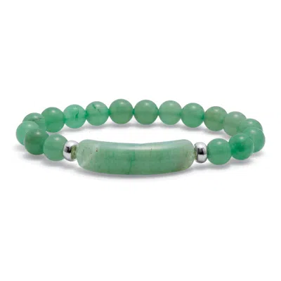 Palm Beach Jewelry Genuine Green Aventurine Silvertone Beaded Stretch Bracelet 7-inch Length