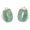 Palm Beach Jewelry Genuine Green Jade 14k Gold-plated Sterling Silver Hoop Earrings 1.33" In Green