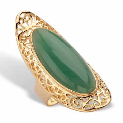 Palm Beach Jewelry Genuine Green Jade 14k Gold-plated Sterling Silver Oval Cabochon Scroll Ring