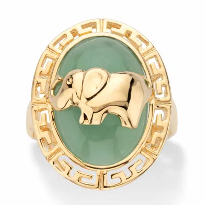 Palm Beach Jewelry Genuine Green Jade 14k Gold-plated Sterling Silver Oval Dome Elephant Ring