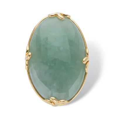 Palm Beach Jewelry Genuine Green Jade 18k Gold-plated Oval Cabochon Cocktail Ring