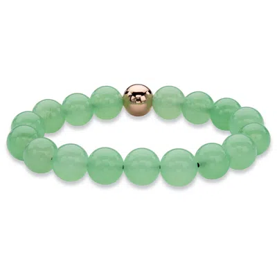 Palm Beach Jewelry Genuine Green Jade And Gold-plated Beaded Stretch Bracelet 7"