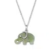 Palm Beach Jewelry Genuine Green Jade Cz Silvertone Elephant Pendant Necklace, 18 Inch Chain