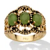 Palm Beach Jewelry Genuine Green Jade Gold-plated Antique-finish Triple-stone Filigree Ring In Green