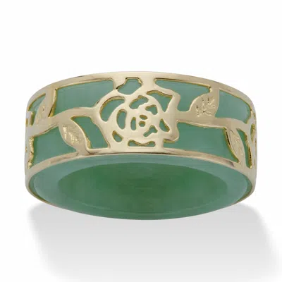 Palm Beach Jewelry Genuine Green Jade Goldtone-plated Silver Band In Yellow