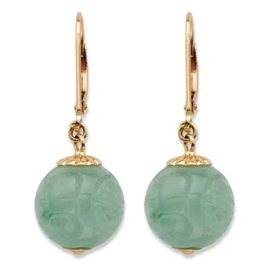 Palm Beach Jewelry Genuine Green Jade Solid 10k Yellow Gold Etched Bead Drop Earrings