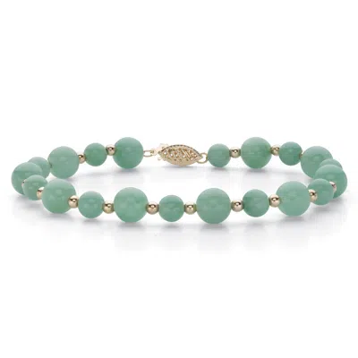 Palm Beach Jewelry Genuine Green Jade Solid 10k Yellow Gold Round Beaded Bracelet 8"
