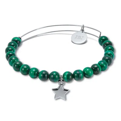 Palm Beach Jewelry Genuine Green Malachite Silvertone Star Charm Bangle, 7.5 Inches