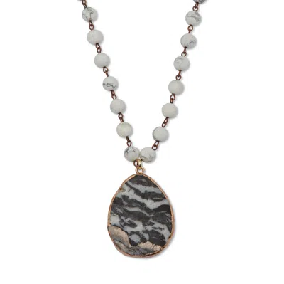 Palm Beach Jewelry Genuine Grey Agate And Howlite Goldtone Pendant Necklace 34-inch In Black