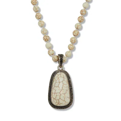 Palm Beach Jewelry Genuine Howlite Antiqued Silvertone Beaded Drop Pendant Necklace 34-inch In White