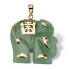 Palm Beach Jewelry Genuine Jade 14k Gold Good Fortune Elephant Pendant In Green