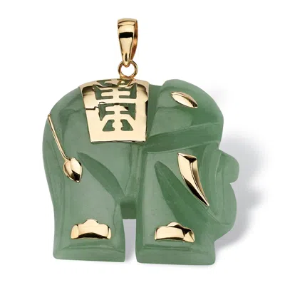 Palm Beach Jewelry Genuine Jade 14k Gold Good Fortune Elephant Pendant In Green