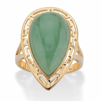 Palm Beach Jewelry Genuine Jade 14k Gold/silver Cutout Halo Ring In Yellow