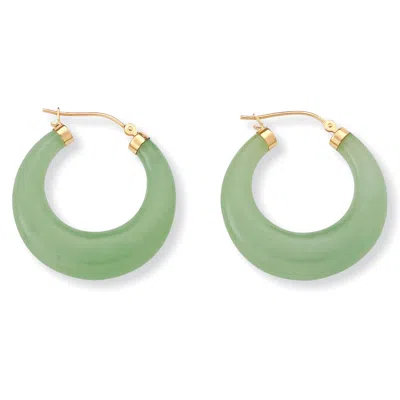 Palm Beach Jewelry Genuine Jade 14k Yellow Gold Hoop Earrings In Green