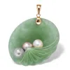 Palm Beach Jewelry Genuine Jade And Cultured Pearl Shell Pendant In 14k Gold In Green