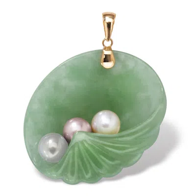 Palm Beach Jewelry Genuine Jade And Cultured Pearl Shell Pendant In 14k Gold In Green