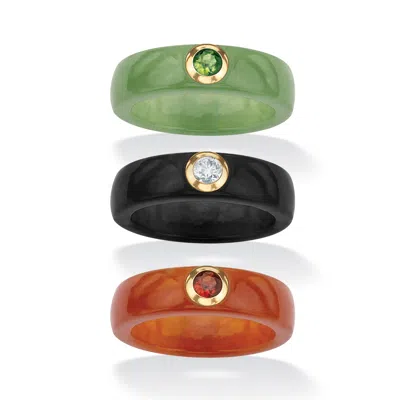 Palm Beach Jewelry Genuine Jade And Peridot, Garnet And White Topaz Ring 3-piece Set In 10k Gold In Red