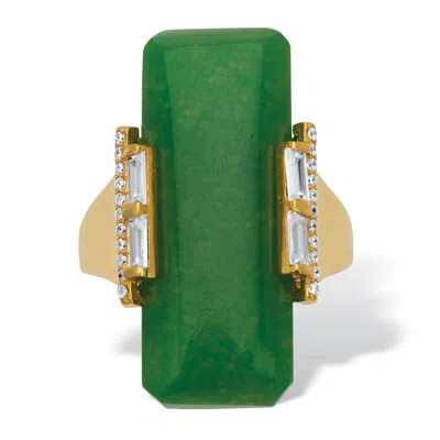 Palm Beach Jewelry Genuine Jade Gold-plated 925 Silver Ring In Yellow
