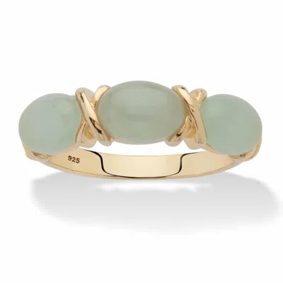 Palm Beach Jewelry Genuine Jade Gold-plated Silver "x & O" Ring In Yellow
