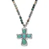 Palm Beach Jewelry Genuine Jasper, Amazonite And Freshwater Pearl Silvertone Cross Necklace 32 Inch