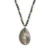 Palm Beach Jewelry Genuine Jasper And Mother Of Pearl Silvertone Drop Necklace 34-inch