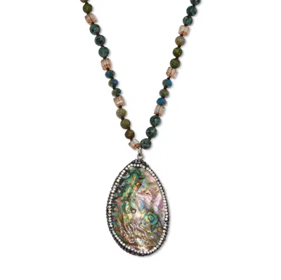Palm Beach Jewelry Genuine Jasper And Mother Of Pearl Silvertone Drop Necklace 34-inch