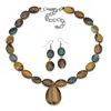 Palm Beach Jewelry Genuine Jasper And Tiger's Eye Silvertone Necklace And Earrings Set