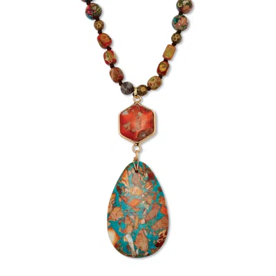 Palm Beach Jewelry Genuine Jasper Goldtone Drop Pendant Necklace 34-inch