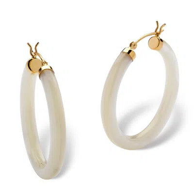 Palm Beach Jewelry Genuine Mother-of-pearl 14k Yellow Gold Hoop Earrings In White