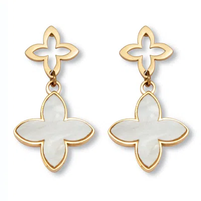 Palm Beach Jewelry Genuine Mother Of Pearl Gold Ion-plated Stainless Steel Clover Earrings