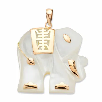 Palm Beach Jewelry Genuine Mother-of-pearl Solid 10k Yellow Gold "good Fortune" Elephant Pendant