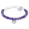 Palm Beach Jewelry Genuine Purple Amethyst Silvertone Heart Charm Bangle, 7.5 Inches