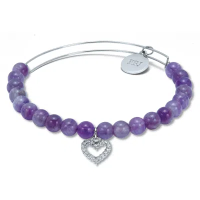 Palm Beach Jewelry Genuine Purple Amethyst Silvertone Heart Charm Bangle, 7.5 Inches