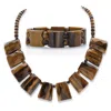 Palm Beach Jewelry Genuine Tiger's-eye Silvertone Rectangle Fringe Necklace And Bracelet Set 18"